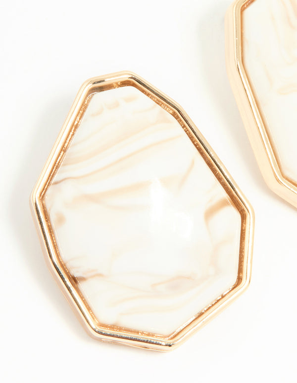 Gold Geometric Stone Stud Earrings