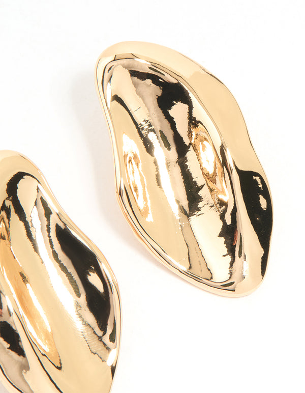 Gold Molten Oval Stud Earrings