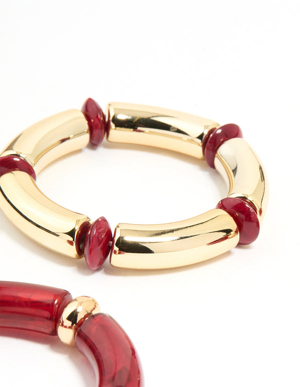 Gold Red Stretch Bangles 3-Pack