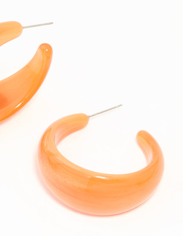 Orange Acrylic Chunky Medium Hoop Earrings