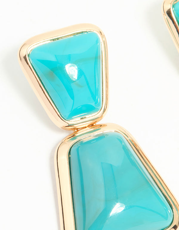 Gold Blue Stone Statement Drop Earrings