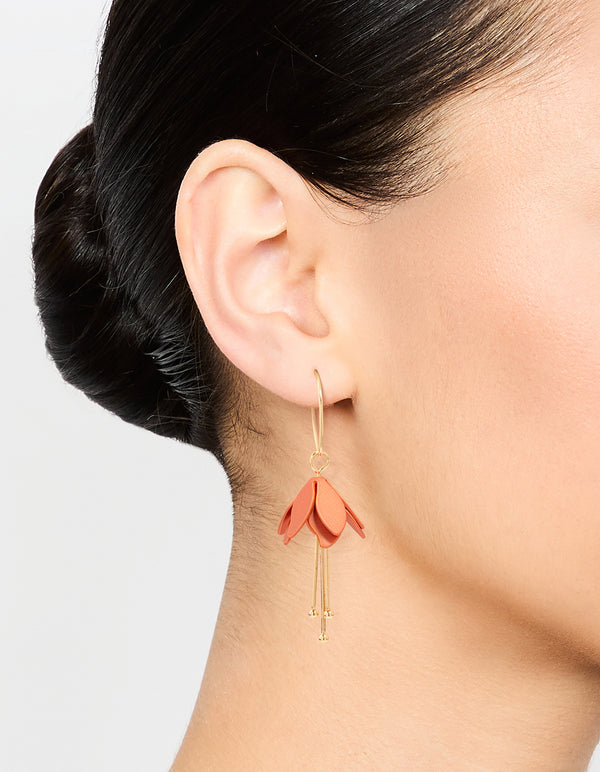 Gold Red Mini Flower Drop Earrings