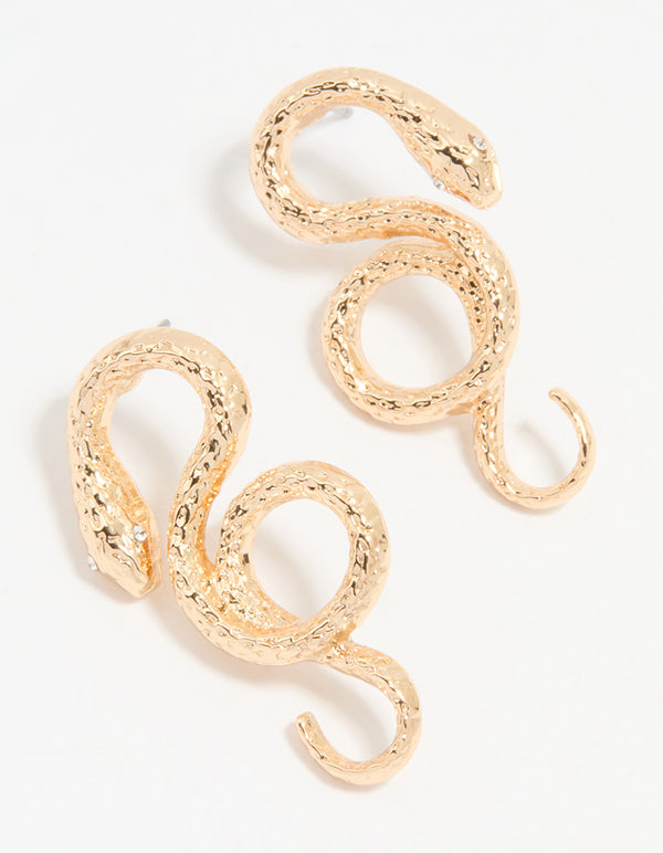 Gold Swirling Snake Stud Earrings