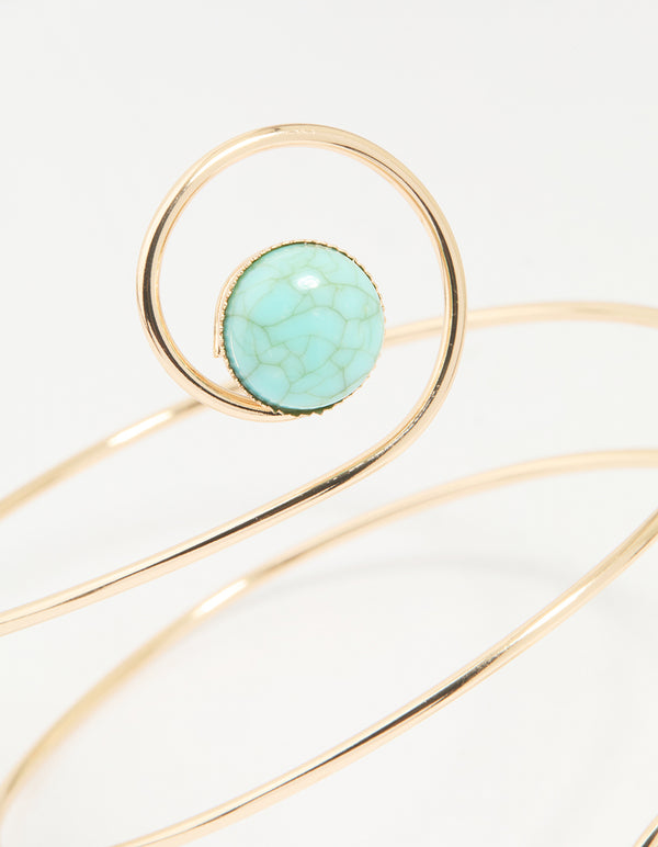 Gold Turquoise Swirl Stone Arm Cuff