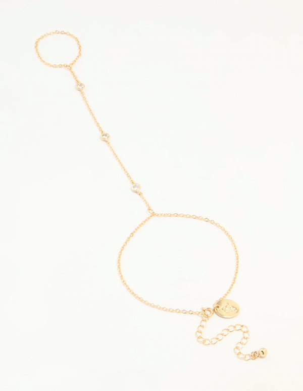 Gold Plated Cubic Zirconia Hand Chain Bracelet