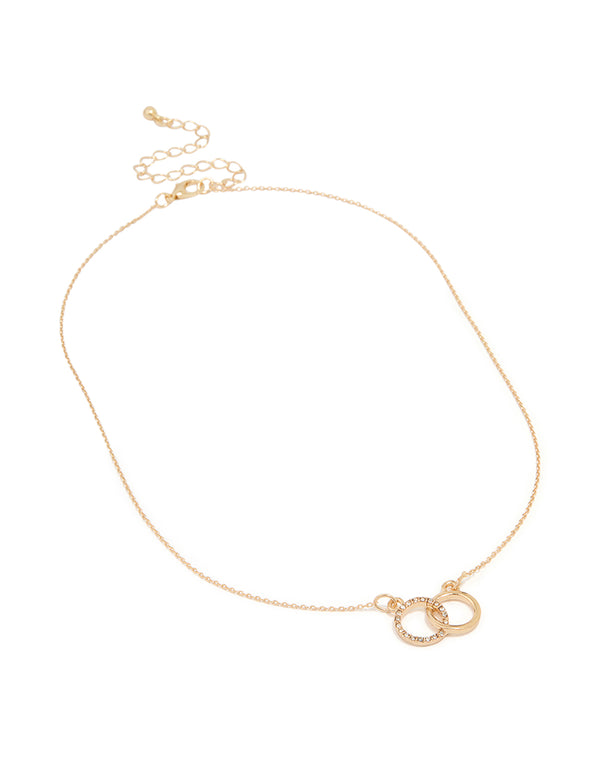 Gold Diamante Double Circle Link Necklace