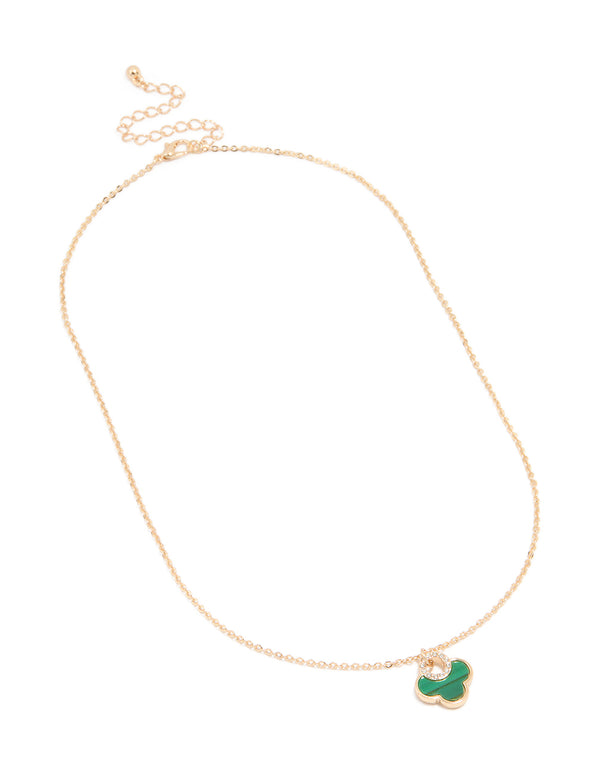 Gold Lovely Green Flower Petal Necklace