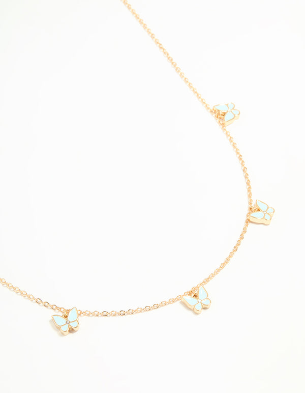 Gold Blue Butterfly Charm Necklace
