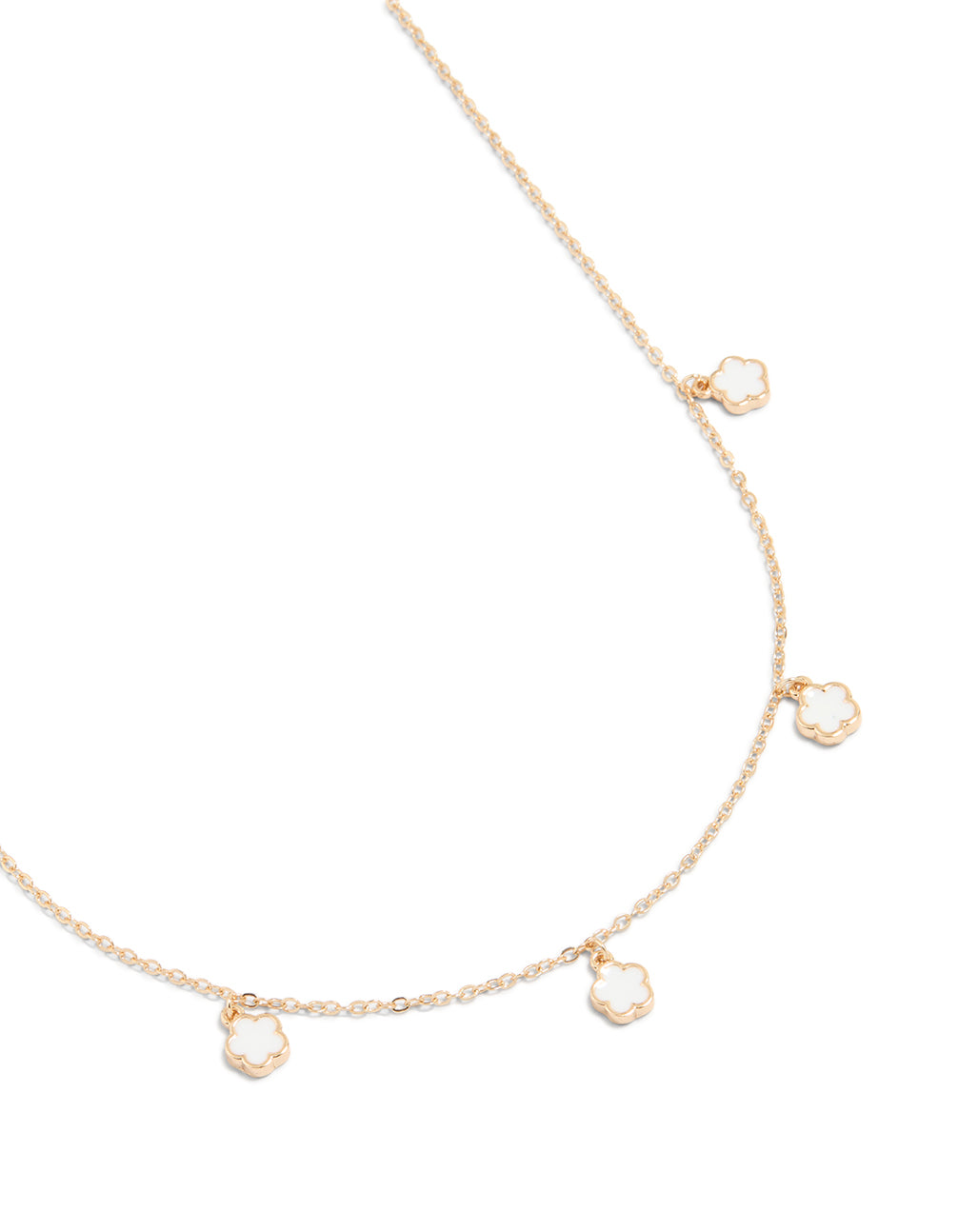 Gold White Flower Petal Station Necklace