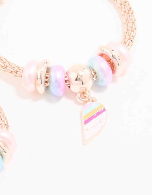 Kids Rose Gold Beaded Heart BFF Stretch Bracelets 2-Pack