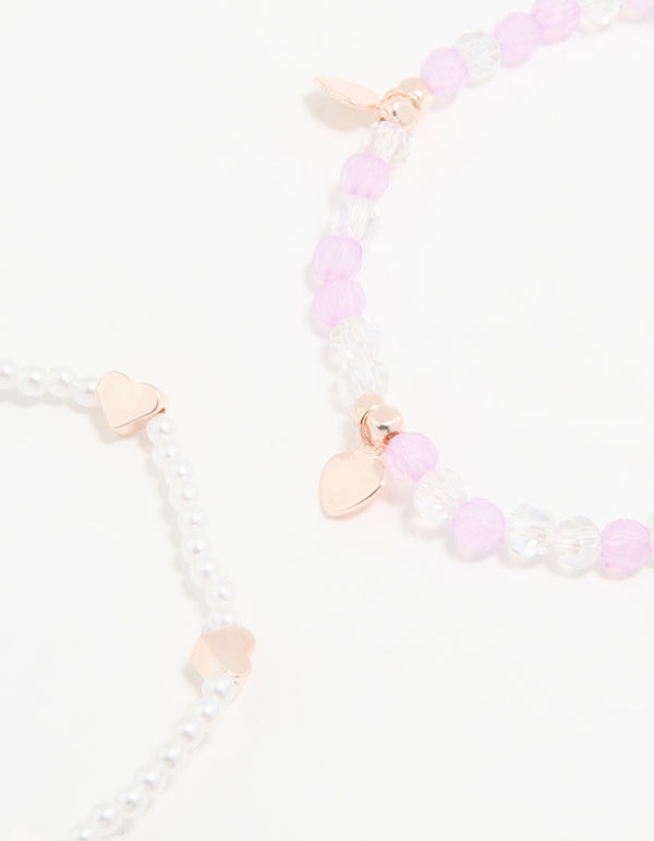 Kids Beaded & Pearl Heart Stretch Bracelets 4-Pack