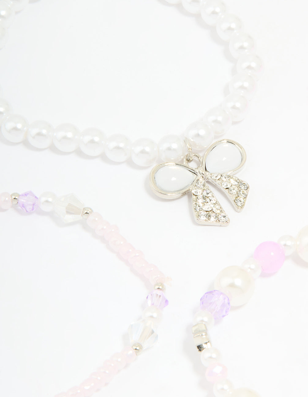 Kids Pink & White Beaded Stretch Bracelets Pack