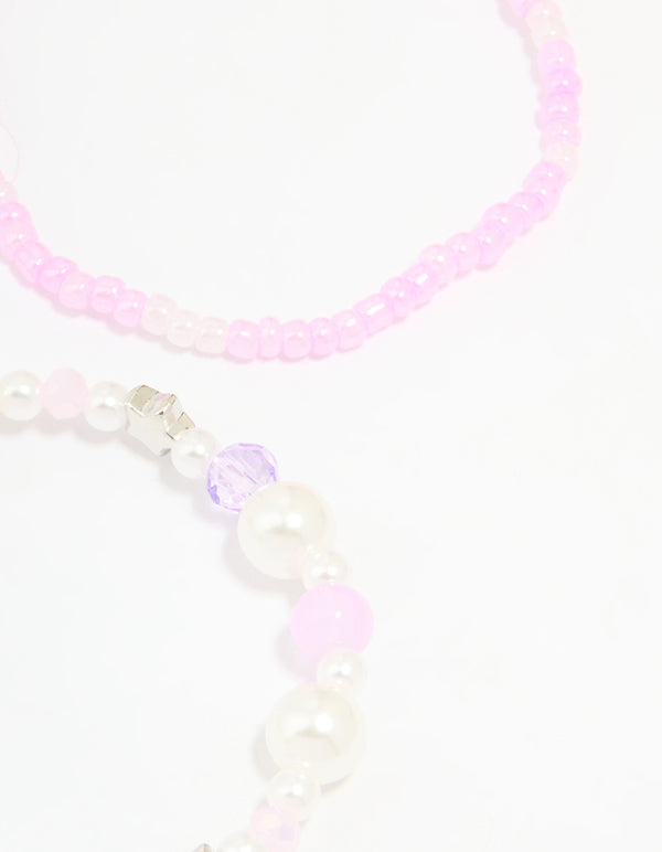 Kids Pink & White Beaded Stretch Bracelets Pack