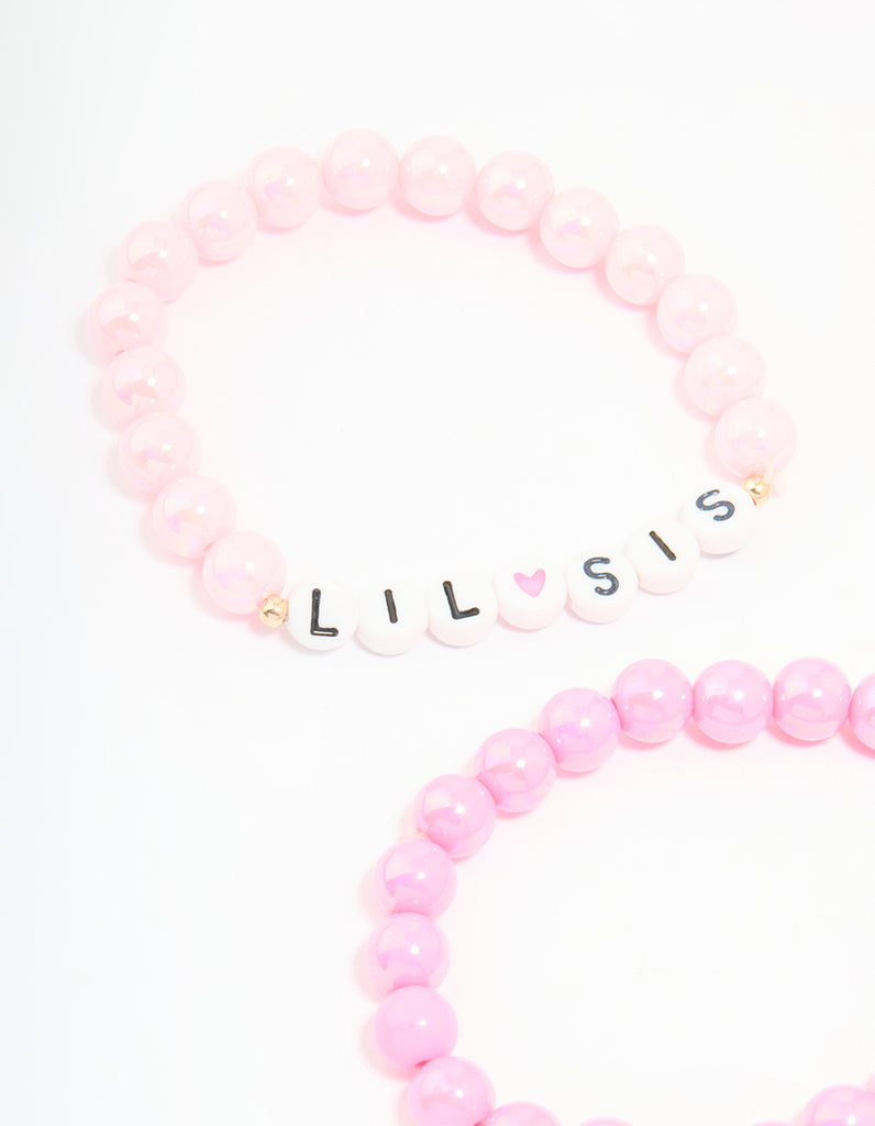 Kids Pink Beaded Little Sis Big Sis Bracelets 4-Pack - Lovisa