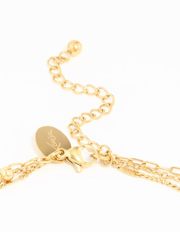 Waterproof Gold Plated Stainless Steel Ball & Chain Layered Necklace