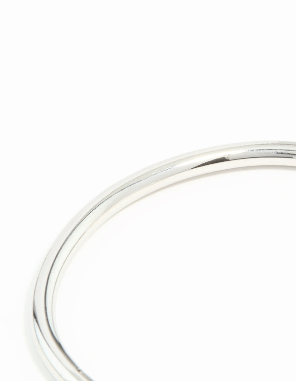Crafted from waterproof stainless steel simple hinged bangle in silver close up view