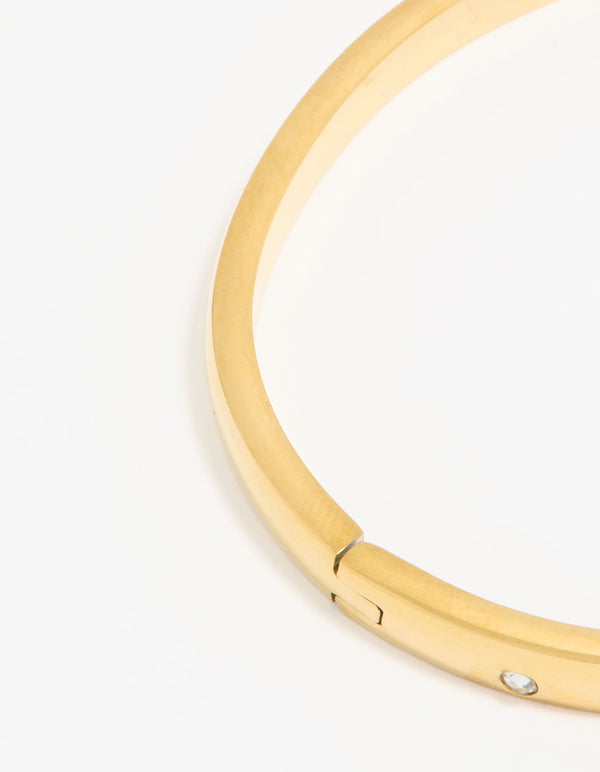 Waterproof Gold Plated Stainless Steel Diamante Smooth Hinged Bracelet