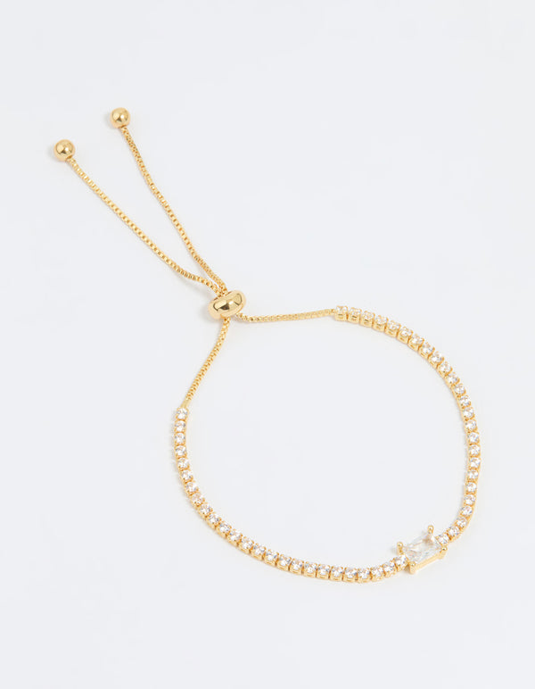 Gold Plated Cubic Zirconia Baguette Toggle Bracelet