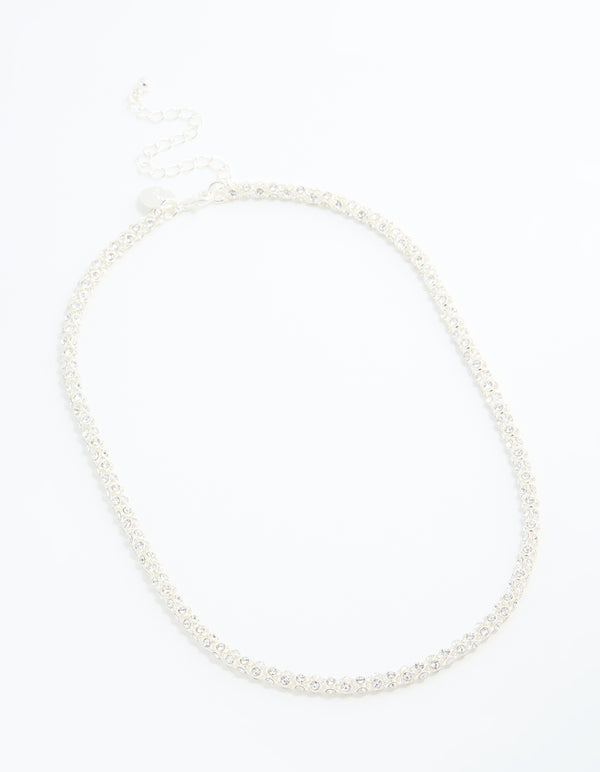 Silver Plated Diamante Fireball Chain Necklace