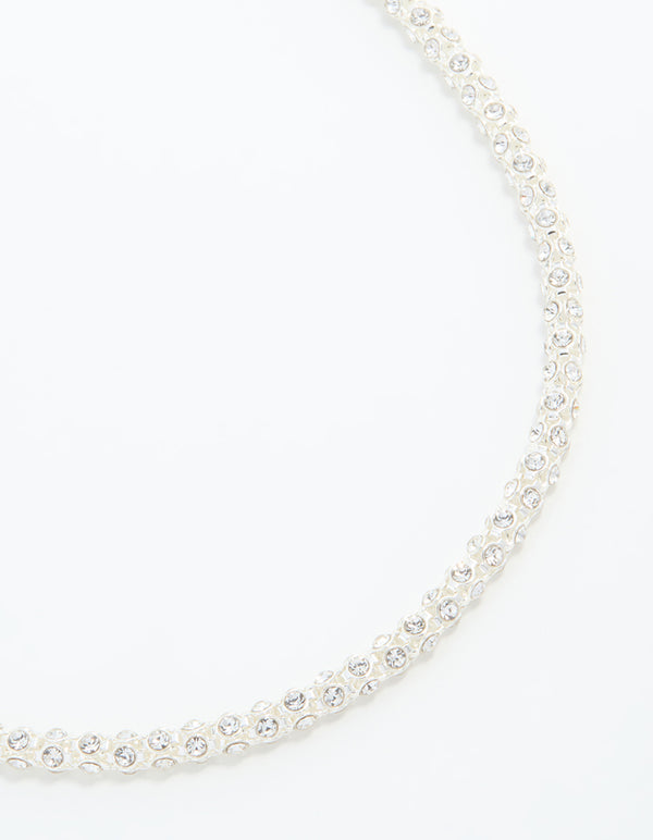 Silver Plated Diamante Fireball Chain Necklace