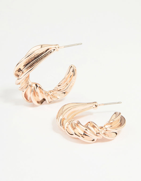 Rose Gold Thick Twisted Hoop Earrings