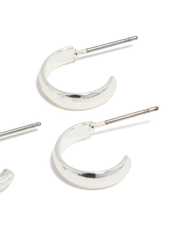 Silver Textured & Smooth Hoop Earrings 3-Pack