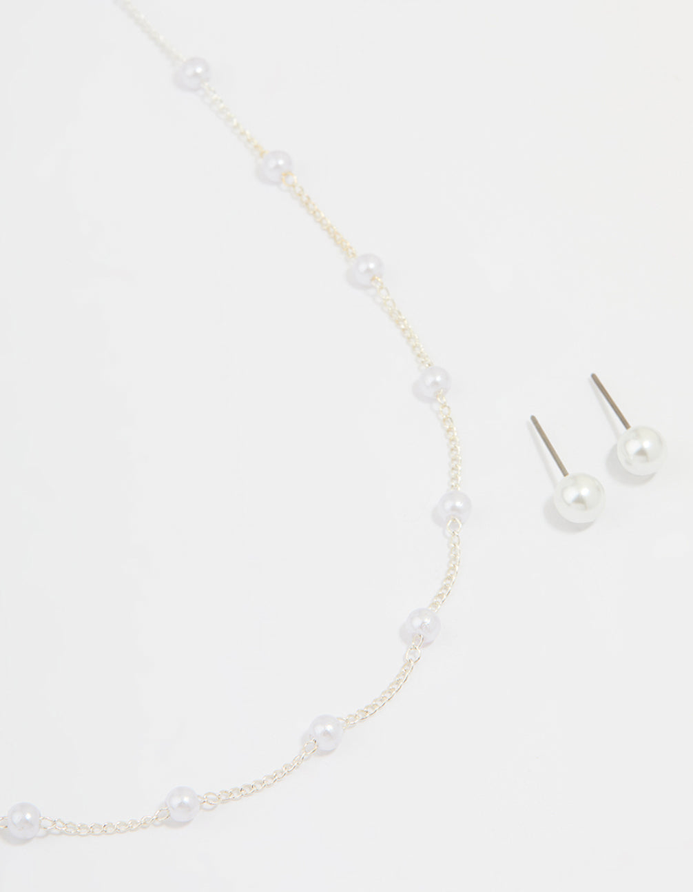 Silver Pearl Necklace & Earrings Set