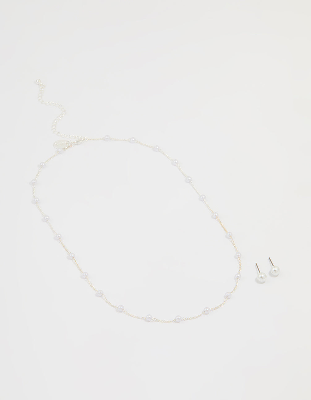 Silver Pearl Necklace & Earrings Set
