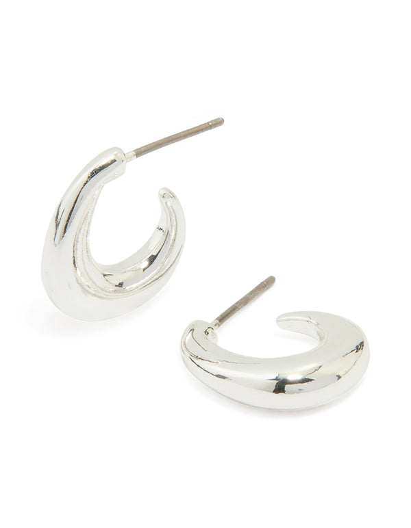 Silver Warped Chunky Huggie Earrings