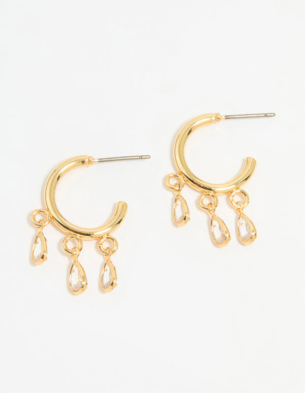 Gold Plated Cubic Zirconia Trio Droplet Hoop Earrings