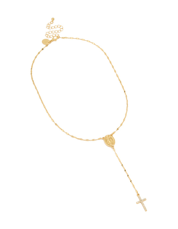 Gold Plated Diamante Cross Y-Necklace