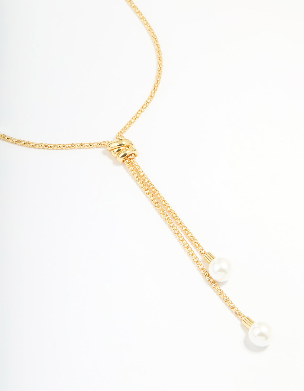 Gold Plated Pearl Lariat Adjustable Necklace