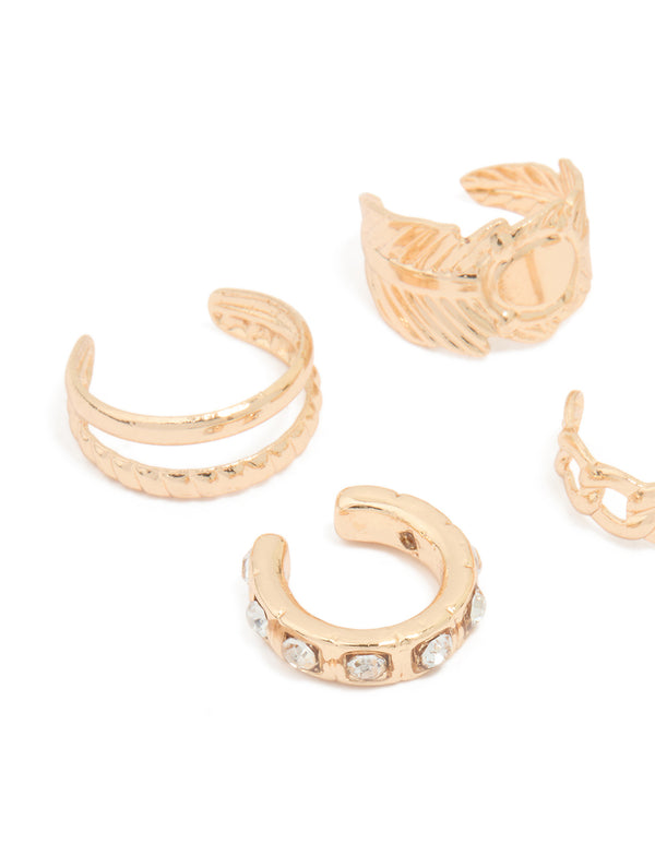 Gold Plated Thin Mixed Ear Cuffs 8-Pack