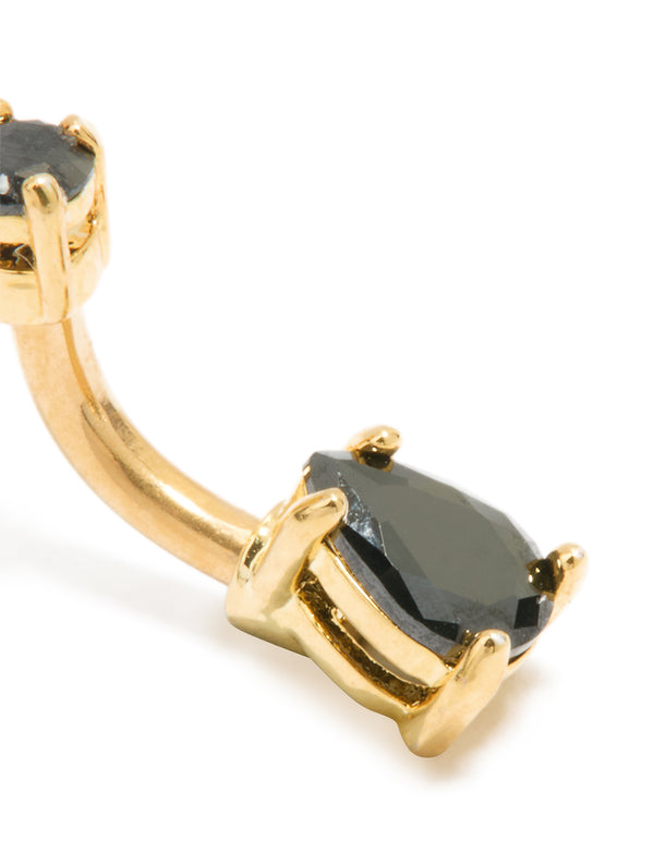 Gold Plated Surgical Steel Black Cubic Zirconia Belly Bar