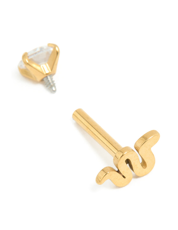 Gold Plated Surgical Steel Cubic Zirconia Reversible Smooth Flat Back Stud