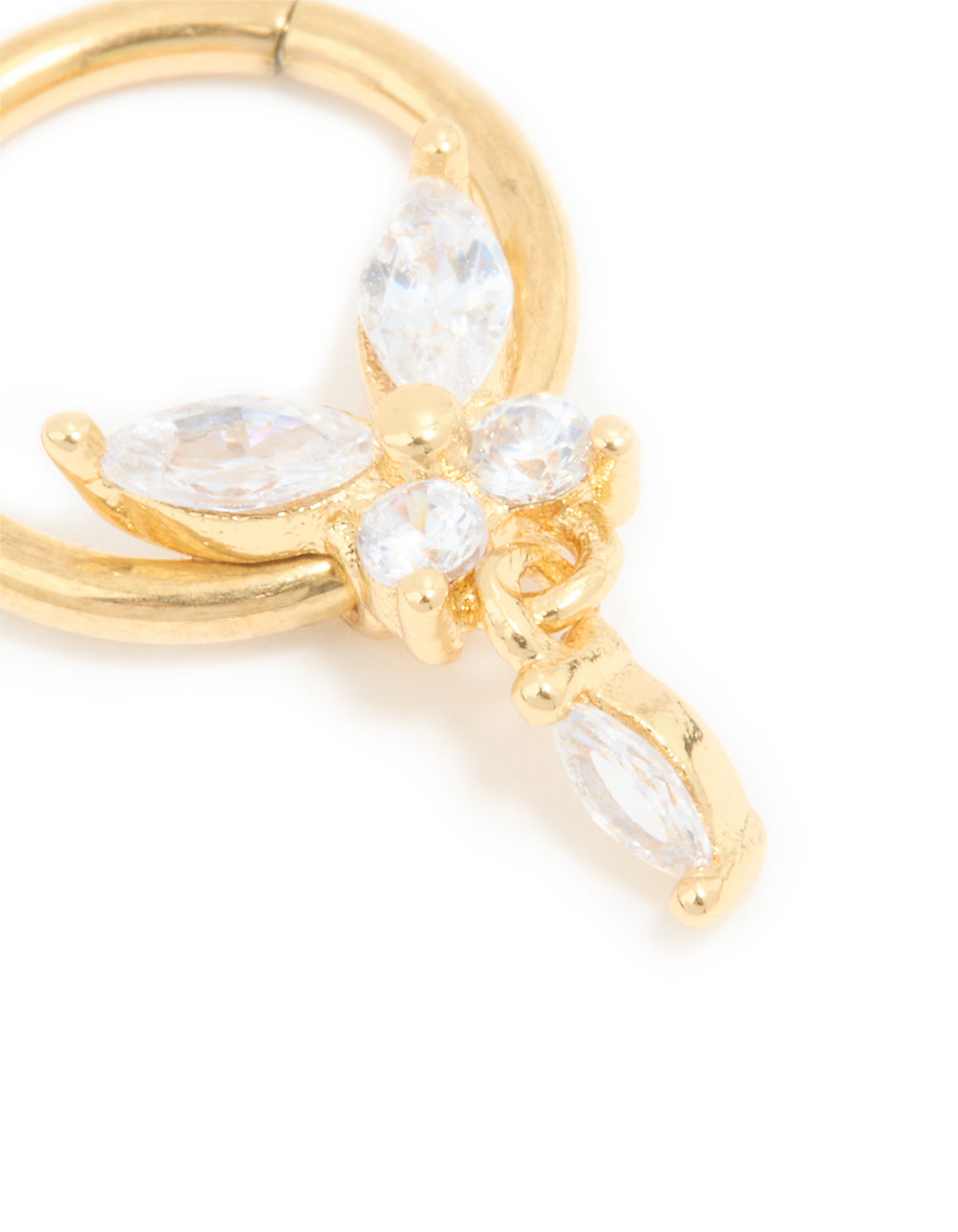 Gold Plated Surgical Steel Cubic Zirconia Marquise Drop Clicker Ring