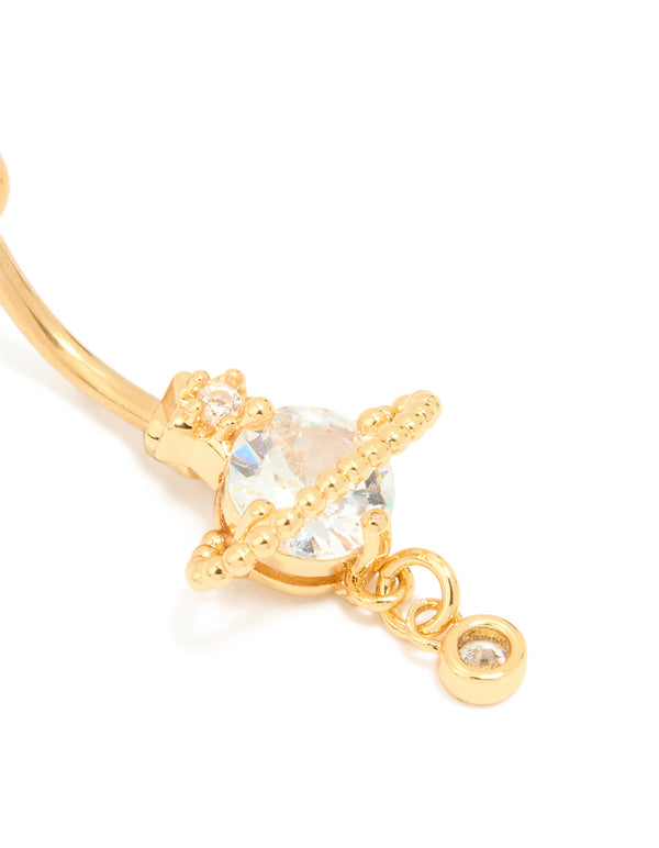 Gold Plated Titanium Cubic Zirconia Planet Belly Bar