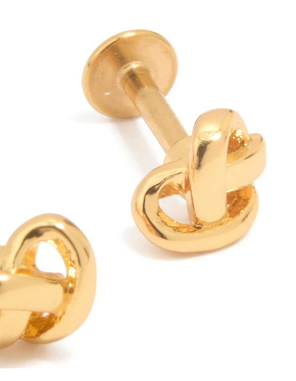 Gold Plated Titanium Pretzel Piercing Flat Back Studs