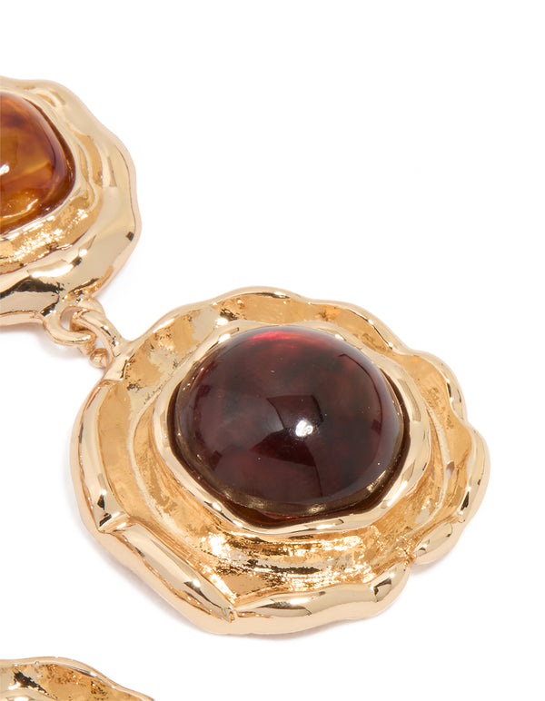 Gold Stone Trio Molten Drop Earrings