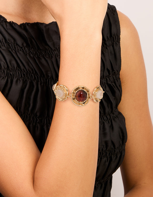 Gold Multi-Toned Stones Molten Circle Bracelet