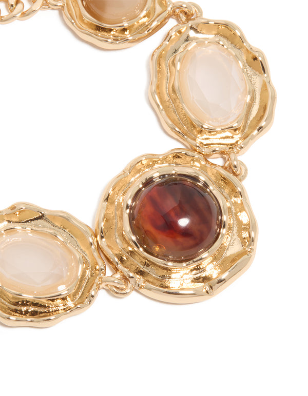 Gold Multi-Toned Stones Molten Circle Bracelet