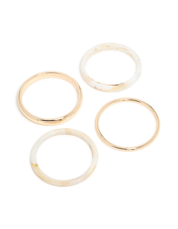 Gold & White Acrylic Marble Thin Bangles 4-Pack
