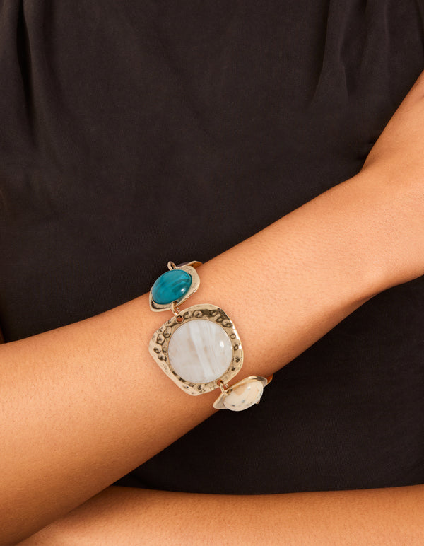 Gold Multicoloured Organic Stones Bracelet