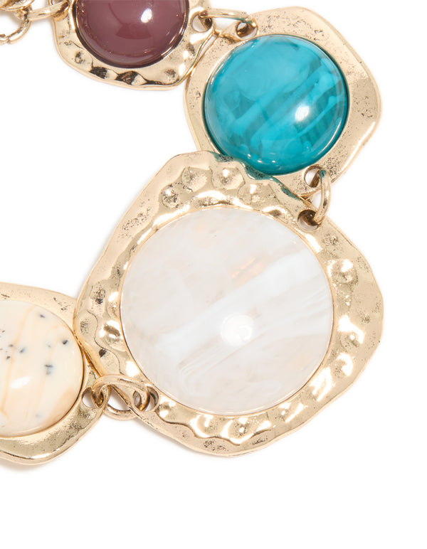 Gold Multicoloured Organic Stones Bracelet