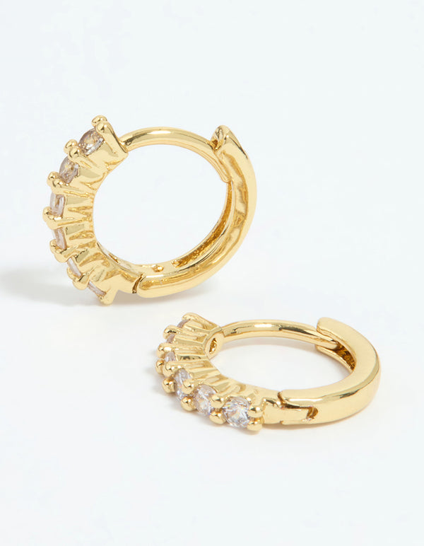 Gold Plated Cubic Zirconia Thin Huggie Earrings