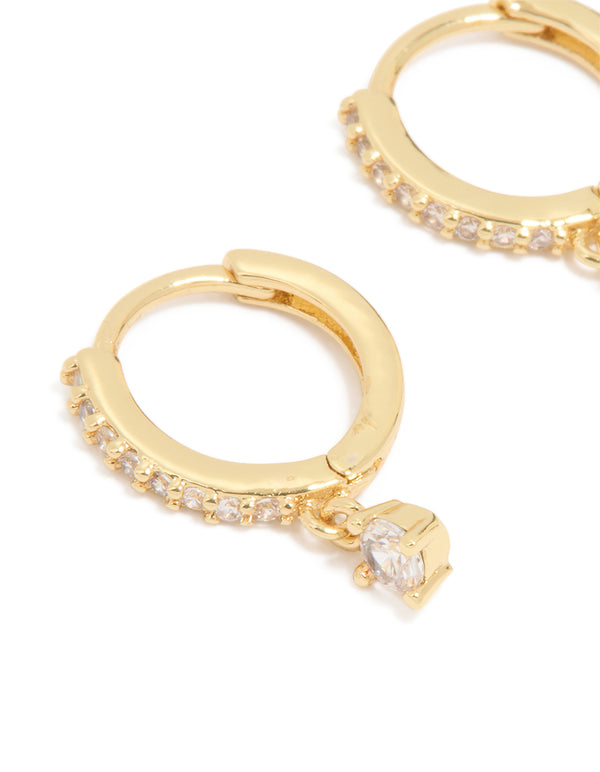 Gold Plated Cubic Zirconia Round Huggie Earrings
