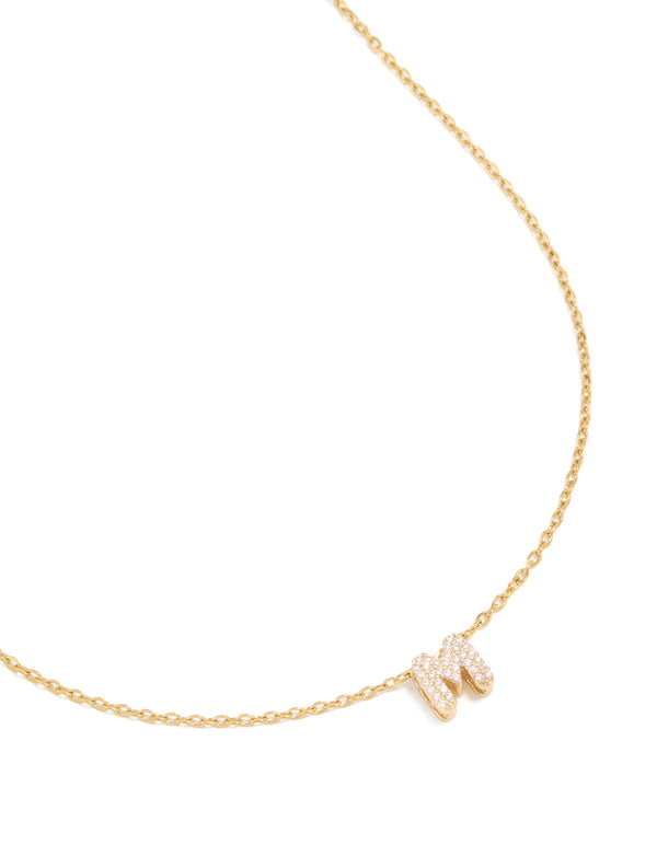 Waterproof Gold Plated Stainless Steel Cubic Zirconia Mini Pavé Letter M Necklace