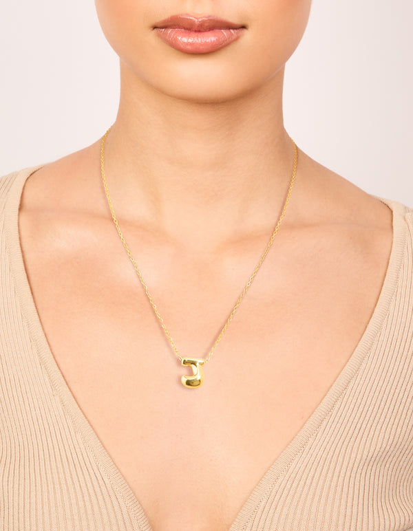 Waterproof Gold Plated Stainless Steel Large Bubble Letter J Necklace