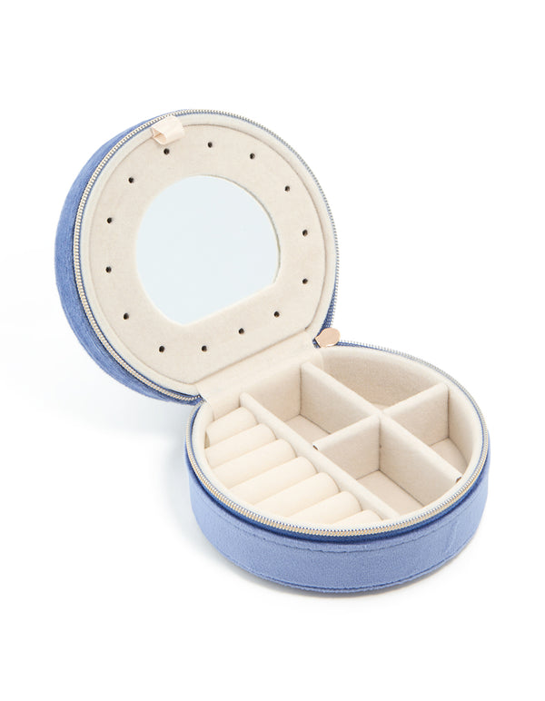 Blue Velvet Fabric Round Jewellery Box