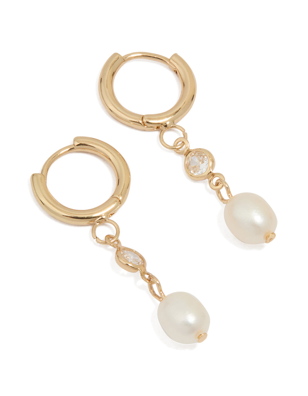 Waterproof Gold Plated Stainless Steel Cubic Zirconia Pearl Huggie Earrings